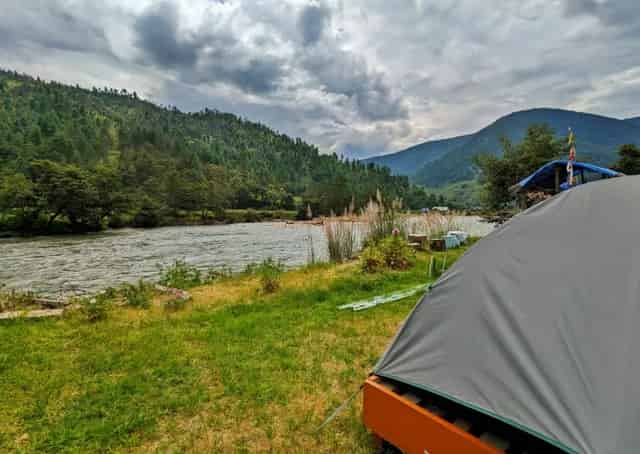 River view with mountains beside Sangti Homestay, Dirang