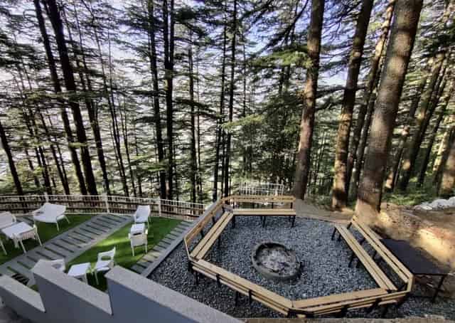 Seating area and Campfire zone at Shimla Resort