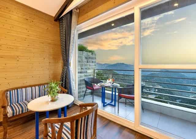 Balcony view from room at Kasauli Retreat
