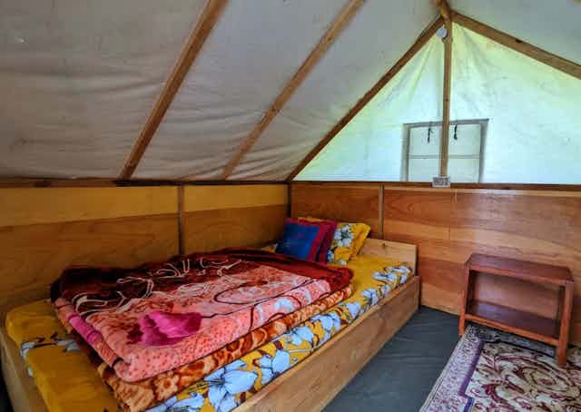 Tent interior at Dirang Camping Ground