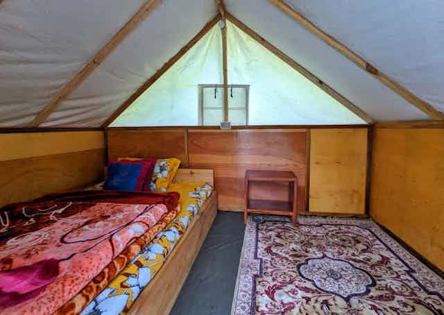 Tent interior at Dirang Camping Ground